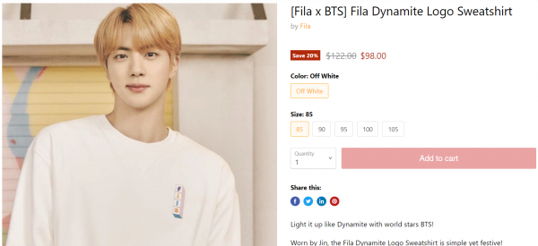 Jin BTS Ropa fila